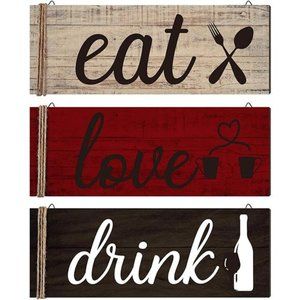 3 Pcs Farmhouse Kitchen Wall Decor Eat Sign Rustic Wooden Kitchen Sign Wood